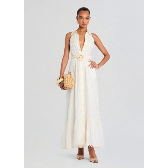 HEMANT AND NANDITA Tora Long Belt Buckle Dress in White X-Small New Maxi Gown - Picture 13 of 13